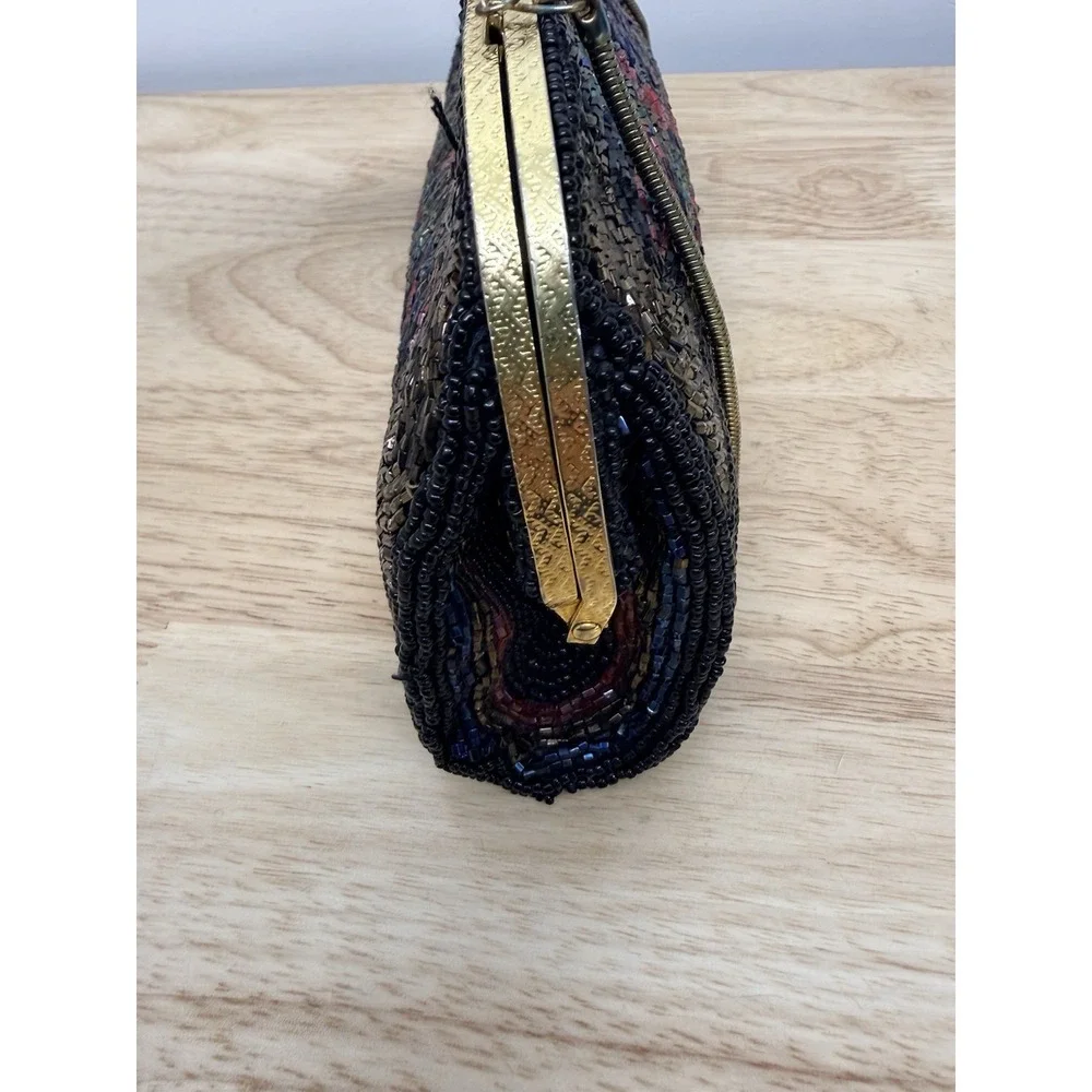Vintage Beaded Clutch Purse Glass Seed Beads‎ Floral Art Deco Evening Bag #54
